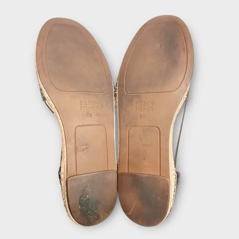 EILEEN FISHER Lee Black Leather Espadrille Flats Size 8.5